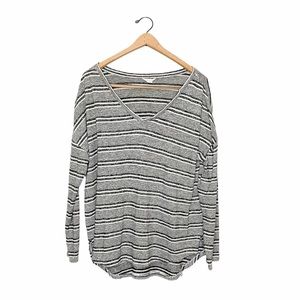 Caslon Casual Gray Stripe‎ V Neck Knit Top Large L